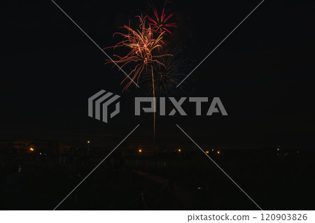 A view of fireworks bursting into the night sky at the Tokoname Pottery Festival Fireworks Display (Aichi Prefecture) 120903826