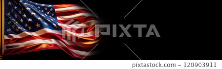 American or USA National Flag Blowing in the Wind on Black Background - Generative Ai 120903911