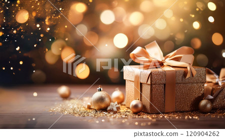Christmas presents at the table with bokeh light in background, generative ai Christmas presents at the table with bokeh light in background, generative ai 120904262