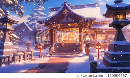 雪景中異常美麗的神社 120904387