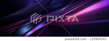black angular shapes and lines, dark purple gradient background and reflective metal surfaces, dynamic lighting effects. 120904545