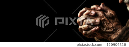 Close-up of Wrinkled Hands with Fingers Crossed of an Old Man in Prayer - Generative Ai 120904816