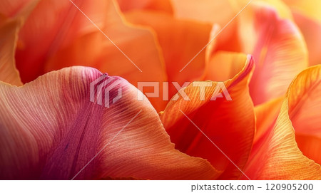 Close-up of delicate orange and pink tulip petals. 120905200