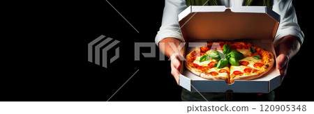 Pizza Margherita in a Cardboard Box - Pizza Express Delivery - Generative Ai Pizza Margherita in a Cardboard Box - Pizza Express Delivery - Generative Ai 120905348