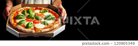Pizza Margherita in a Cardboard Box - Pizza Express Delivery - Generative Ai Pizza Margherita in a Cardboard Box - Pizza Express Delivery - Generative Ai 120905349