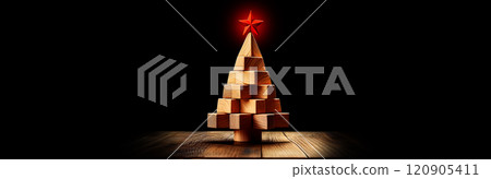 Template for a Christmas Card with a Small Wooden Christmas Tree - Generative Ai 120905411