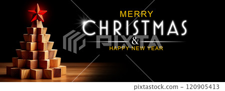 Template for a Christmas Card with a Small Wooden Christmas Tree - Generative Ai 120905413