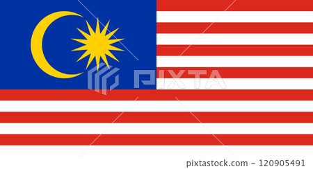 Malaysia flag in official colors, dimensions and aspect ratio. Vector flag symbolizing national pride, identity, heritage, patriotism and authority 120905491