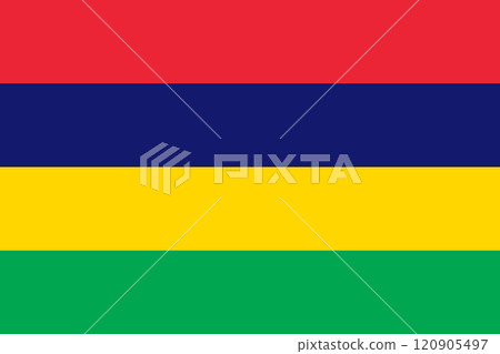Mauritius flag in official colors, dimensions and aspect ratio. Vector flag symbolizing national pride, identity, heritage, patriotism and authority 120905497