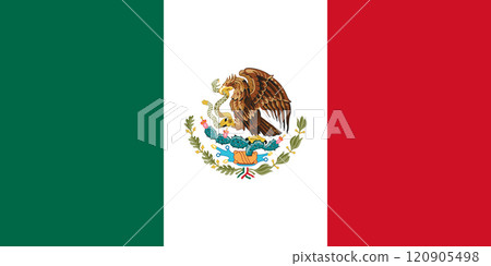 Mexico flag in official colors, dimensions and aspect ratio. Vector flag symbolizing national pride, identity, heritage, patriotism and authority 120905498