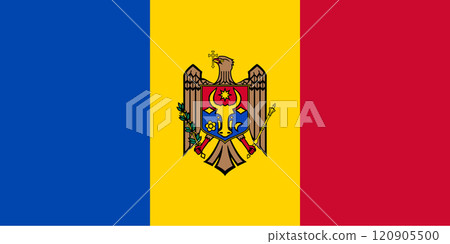 Moldova flag in official colors, dimensions and aspect ratio. Vector flag symbolizing national pride, identity, heritage, patriotism and authority 120905500