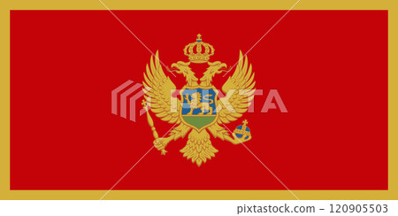 Montenegro flag in official colors, dimensions and aspect ratio. Vector flag symbolizing national pride, identity, heritage, patriotism and authority Montenegro flag in official colors, dimensions and aspect ratio. Vector flag symbolizing national pride, identity, heritage, patriotism and authority 120905503