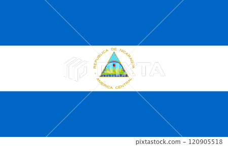 Nicaragua flag in official colors, dimensions and aspect ratio. Vector flag symbolizing national pride, identity, heritage, patriotism and authority 120905518