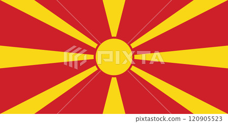 North Macedonia flag in official colors, dimensions and aspect ratio. Vector flag symbolizing national pride, identity, heritage, patriotism and authority North Macedonia flag in official colors, dimensions and aspect ratio. Vector flag symbolizing national pride, identity, heritage, patriotism and authority 120905523