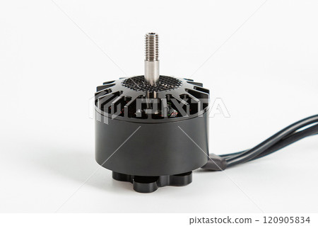 Motor for the FPV drone on a white background. It is suitable for many types of quadcopters. Close-up. Motor for the FPV drone on a white background. It is suitable for many types of quadcopters. Close-up. 120905834