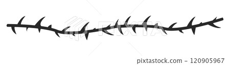 Thorn stem vine plant with spikes simple border y2k creepy branch. Barbed wire tattoo. Boundary frame.  120905967