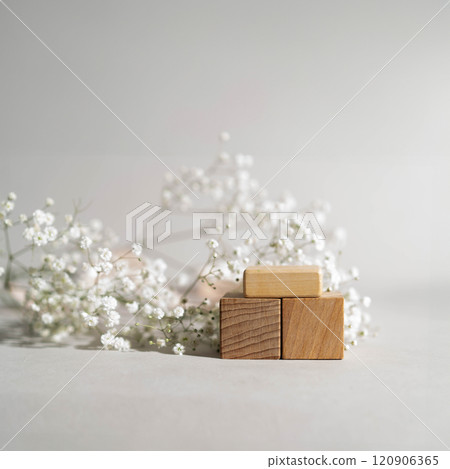 Front view. Wooden cubes in a pile with a copy space for your product Front view. Wooden cubes in a pile with a copy space for your product 120906365