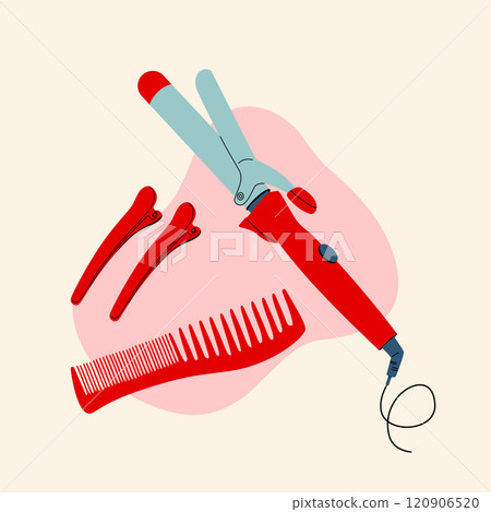 Hair clips, comb and hair straightener, hairdresser's kit. 120906520