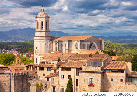 Cathedral of Girona with Historic Rooftops, Girona, Spain 120906566