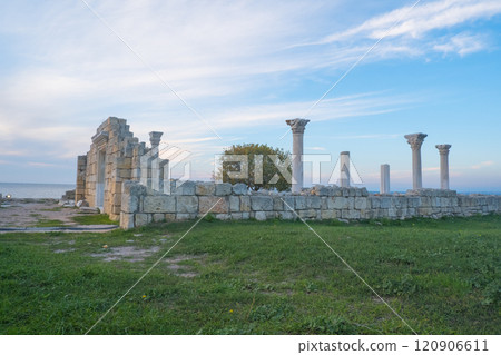 Ancient columns, ruins of Chersonese Tauride, Sevastopol, Crimea, Russia. Ancient columns, ruins of Chersonese Tauride, Sevastopol, Crimea, Russia. 120906611