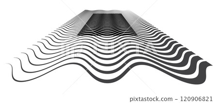 Abstract background with waves lines. Illusion of dynamic transition. Black lines on a white background. Creative poster with perspective view. 120906821
