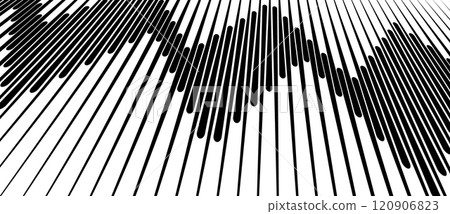 Abstract art geometric background with vertical lines. Optical illusion with waves and transition in perspective view. Abstract art geometric background with vertical lines. Optical illusion with waves and transition in perspective view. 120906823