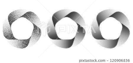 Modern abstract background with stipple circles. 5 parts circle. Vector dotted design element, icon or logo. Black dots like gradient on a white background. 120906836