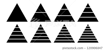 Triangle shape with lines as modern design element, logo or icon. Triangles with 1, 2, 3, 4, 5, 6, 7, 8 equal parts as infographic template. Triangle shape with lines as modern design element, logo or icon. Triangles with 1, 2, 3, 4, 5, 6, 7, 8 equal parts as infographic template. 120906847