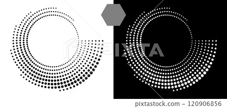 Abstract background with hexagons in circle. Art design spiral as logo or icon. A black figure on a white background and an equally white figure on the black side. 120906856