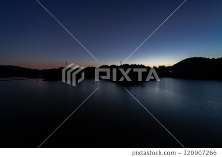 Winter 2024 Nara Nunome Dam South Side Dam Lake Evening Sky From Sunset to Blue Hour Beautiful Sky and Reflection on the Lake Surface ⑤ 120907266