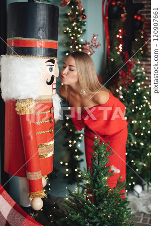 Beautiful elegant woman in red dress Beautiful elegant woman in red dress 120907661