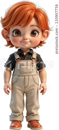 Cartoon boy in overalls. 120907756