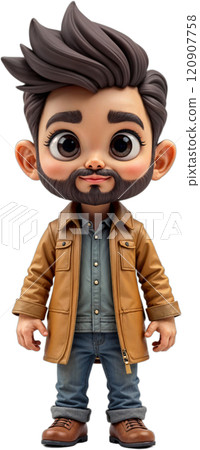 Cartoon character with beard and spiky hair. 120907758