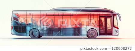 Transparent view of a modern bus technology and interior design features 120908272