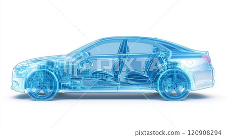 3D transparent view of car showcasing its internal components and innovative design features for optimal performance 120908294