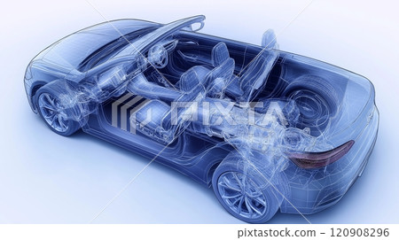 3D transparent view of car showcasing its internal components and innovative design features for optimal performance 3D transparent view of car showcasing its internal components and innovative design features for optimal performance 120908296