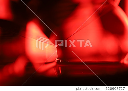 Red reflections of liquid in macro, red liquid surface, bubbles in macro, connection of bubbles in macro, cell from liquid, horror background, glossy panels 120908727