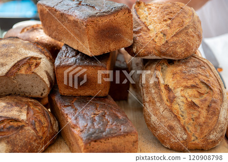Breads on the shelf in the market or bakery 120908798