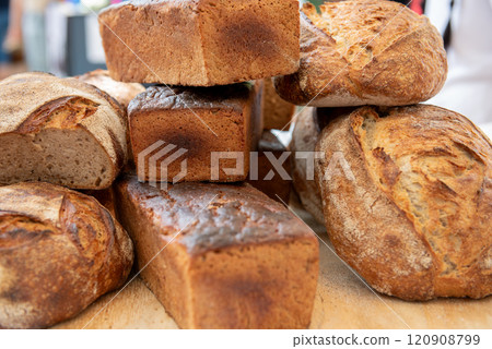 Breads on the shelf in the market or bakery 120908799