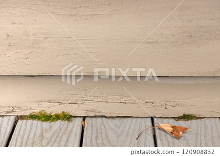 Wood Siding on House shows peeling and cracked painting and early signs of decay and rot Wood Siding on House shows peeling and cracked painting and early signs of decay and rot 120908832