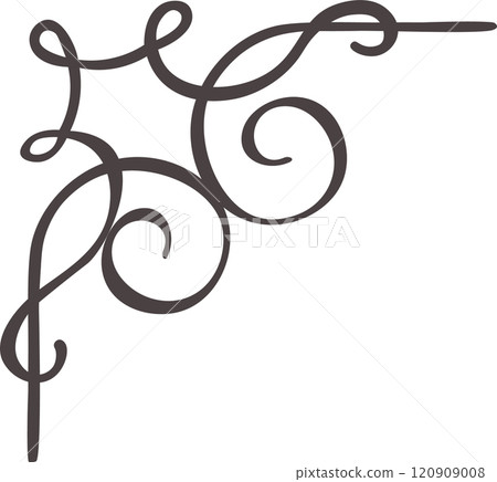 Hand drawn flourish creating an elegant and decorative corner design, perfect for adding a touch of sophistication to invitations, stationery, or web graphics Hand drawn flourish creating an elegant and decorative corner design, perfect for adding a touch of sophistication to invitations, stationery, or web graphics 120909008