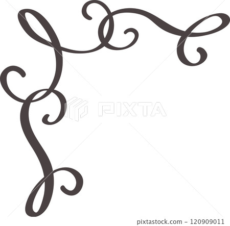Hand drawn swirling lines create an elegant and decorative corner flourish, adding a touch of sophistication and style to any design project Hand drawn swirling lines create an elegant and decorative corner flourish, adding a touch of sophistication and style to any design project 120909011