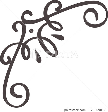 Hand drawn flourish creating an elegant corner piece, ideal for adding a touch of sophistication to invitations, stationery, or web designs 120909012