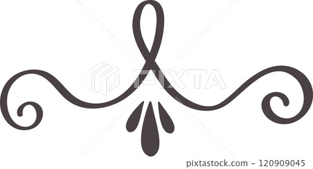 Symmetrical floral divider featuring elegant swirls and teardrop shapes, enhancing designs with a vintage charm and adding a classic touch to invitations and stationery 120909045