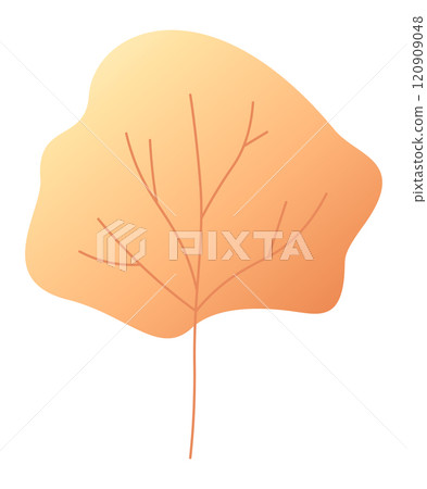 Gradient colors transitioning on a single autumn leaf, showcasing vibrant veins and celebrating the beauty of the fall season with warm hues of orange and yellow Gradient colors transitioning on a single autumn leaf, showcasing vibrant veins and celebrating the beauty of the fall season with warm hues of orange and yellow 120909048