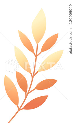 Gradient orange and yellow leaves growing on a delicate branch, exuding a warm and inviting autumnal atmosphere, ideal for enhancing nature themed designs and decorations 120909049