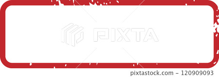 Empty rectangular red grunge stamp border on a clean white background, offering ample copy space for a custom message or unique design, evokes a vintage and distressed feel 120909093