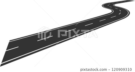 Winding road stretches into the distance, evoking feelings of adventure and freedom. Curving gently, the path invites exploration and promises new journeys ahead 120909310