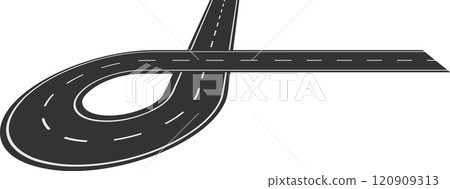 Highway overpass forming an infinity symbol with its winding road, illustrating endless possibilities and the ongoing journey of travel and exploration Highway overpass forming an infinity symbol with its winding road, illustrating endless possibilities and the ongoing journey of travel and exploration 120909313