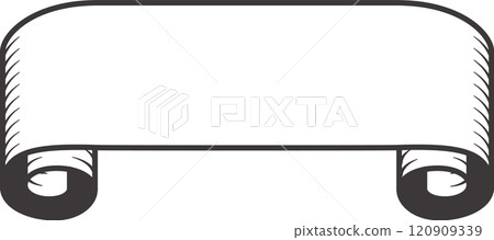 Hand drawn horizontal scroll banner ribbon featuring elegantly rolled edges, offering ample copy space for announcements or titles in a charming vintage or retro style Hand drawn horizontal scroll banner ribbon featuring elegantly rolled edges, offering ample copy space for announcements or titles in a charming vintage or retro style 120909339